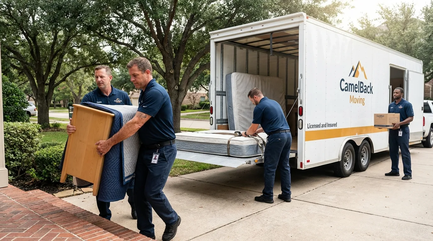 Crew loading residential truck for cross-state move from Plain City, OH