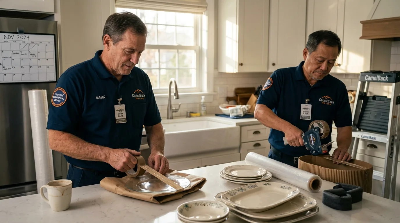 Professional crew packing kitchen dishware in Plain City, OH